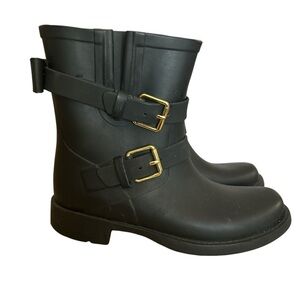 Kate Spade Pamela Black Rubber Bow Back Moto Rain Boots - Size 6